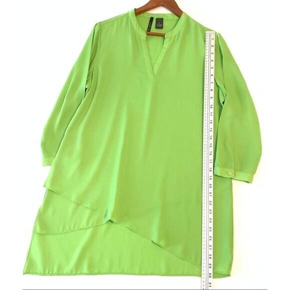 New Directions Womens Top Large Green 3/4 Sleeves V-Neck Asymmetrical Hemline - Picture 5 of 11